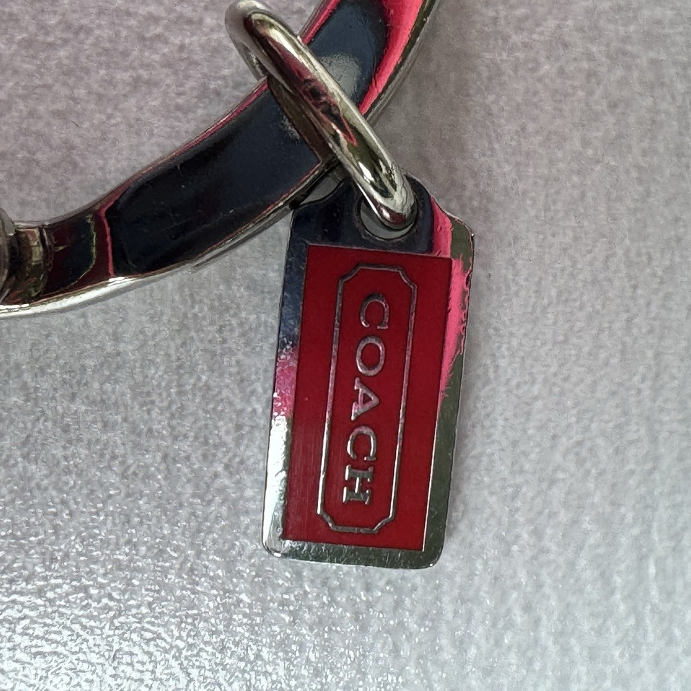 Coach Red Poppy Flower Signature Bag Charm Leather Keychain Fob VTG Y2K - Picture 10 of 16